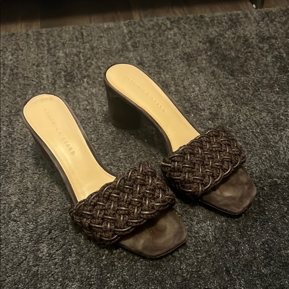 Brown Woven Heeled Sandals by Veronica Beard - Picture 1 of 5